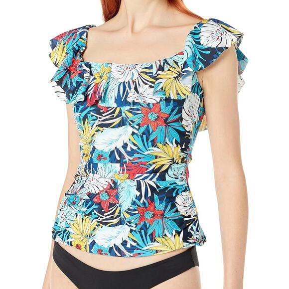 Tommy Hilfiger Aloha Sky Captain Ruffle Tankini Top XS NWT - Picture 1 of 5